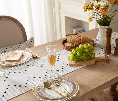 Christmas Table Runner 13 x 90 Inch Natural Cotton Woven with Tassels, Red and Beige U800