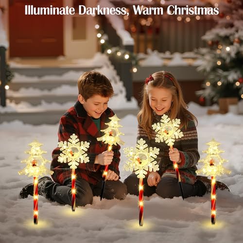 Solar Walkway Lights Outdoor, 8 Pack Candy Cane Christmas Decorations P5544