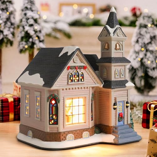 Ceramic Christmas Houses with Warm LED Light S1149