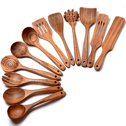 Christmas Wooden Spoons for Cooking, 10 Pcs Natural Teak Kitchen Utensils Set S557967