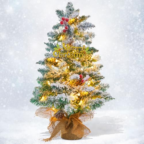 Mini Christmas Tree with 50 LED Lights 24 Inch Tabletop Prelit Artificial Tree J785647