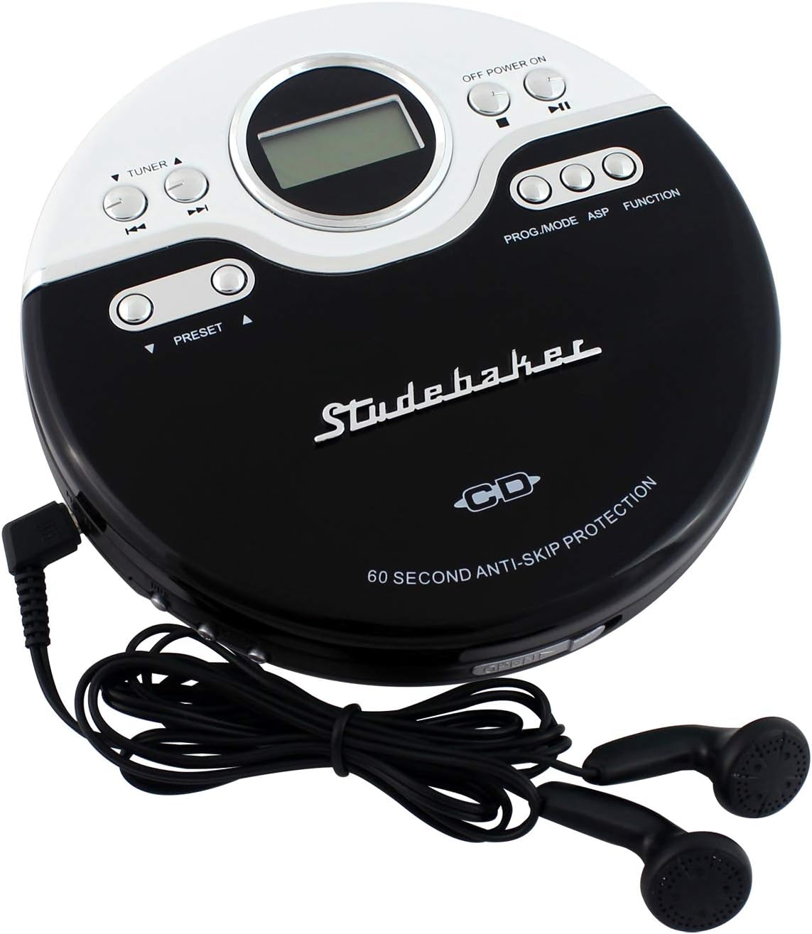 Studebaker SB3703BWA Retro Joggable Personal CD Player with FM Radio - Black/White