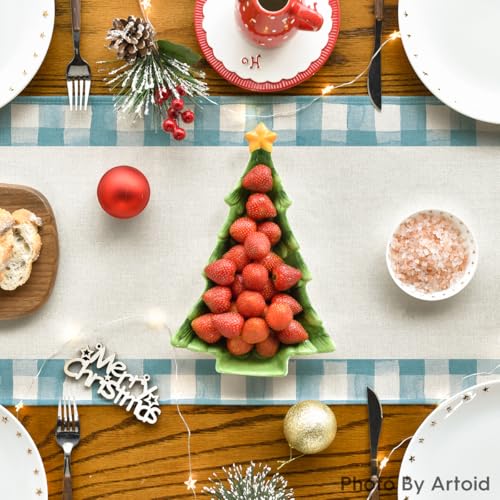 Buffalo Plaid Christmas Trees Table Runner, Winter Holiday Kitchen Dining Decor, 13 x 108 Inch A940