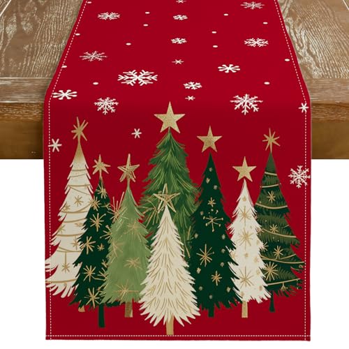 Christmas Table Runner 13x72 Inch, Red Winter Holiday Decor S612
