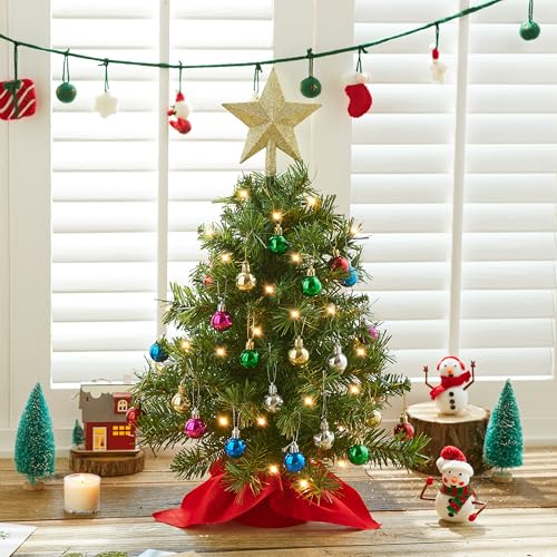 24" Mini Christmas Tree Tabletop Set with LED Lights and Ornaments V8406