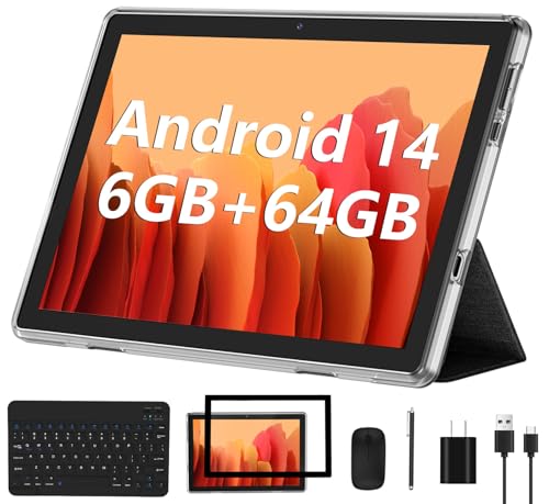 10 Inch Android Tablet with Keyboard Mouse, 6GB RAM 64GB ROM L2332