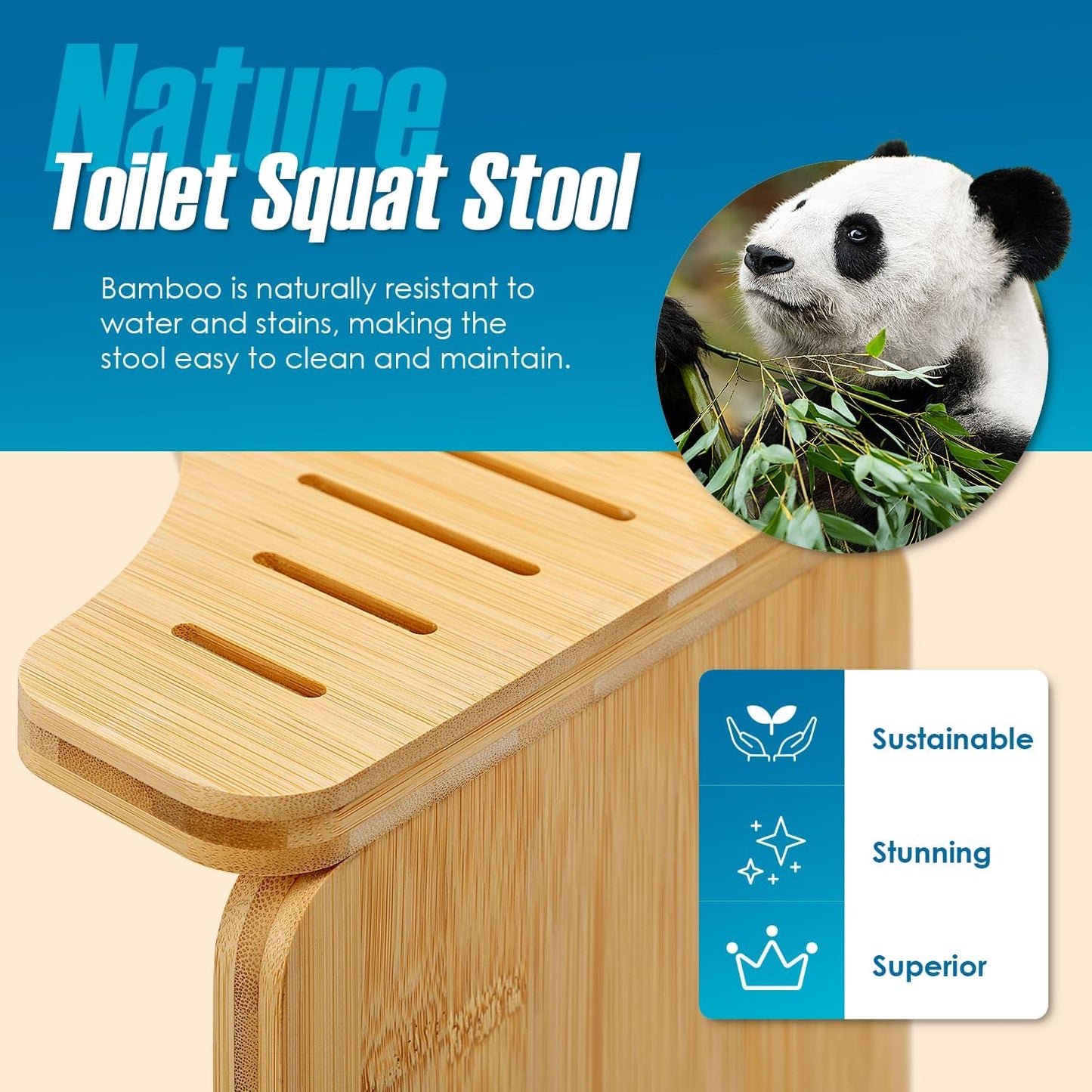Foldable Bamboo Toilet Squat Stool with Non-Slip Pads X940937