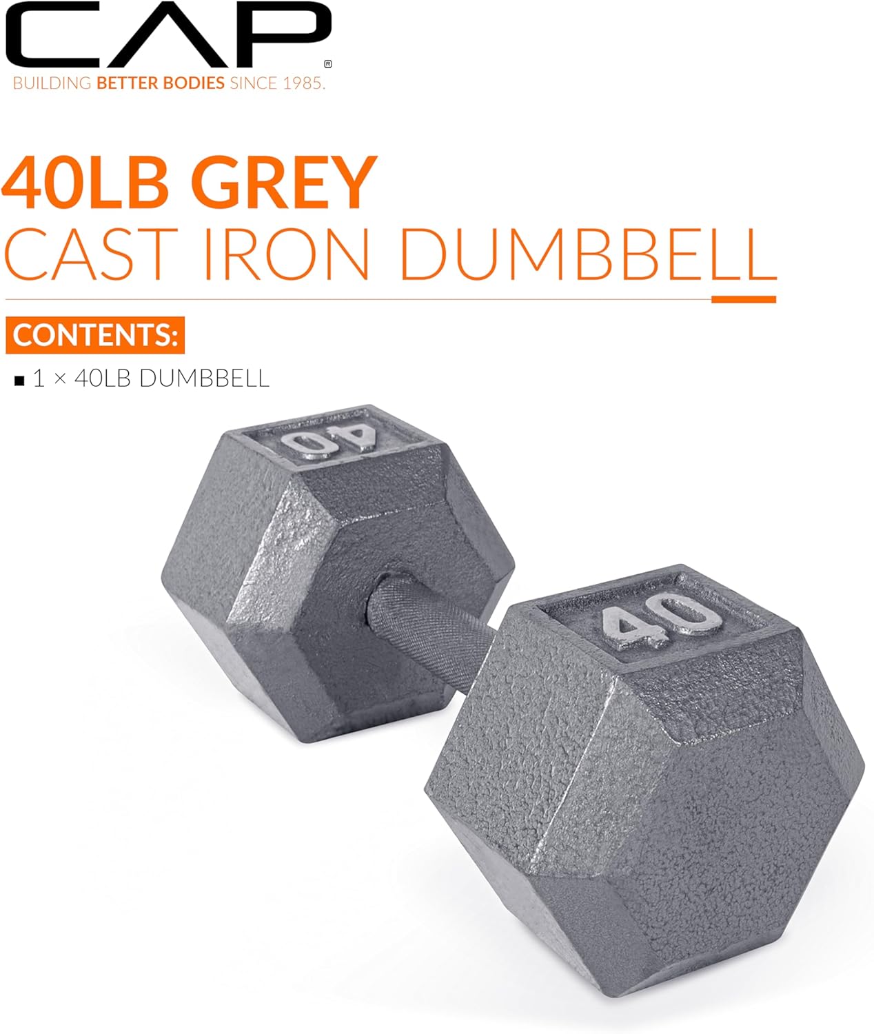 Cast Iron Hex Dumbbell, 40 lb T6993