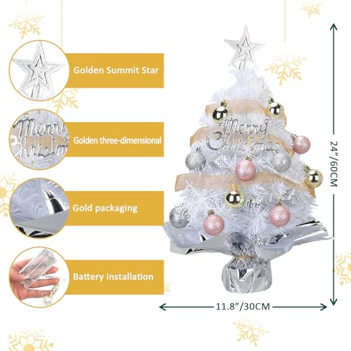 Mini Christmas Tree with 50 LED Lights 24 Inch Tabletop Prelit Artificial Tree J785647