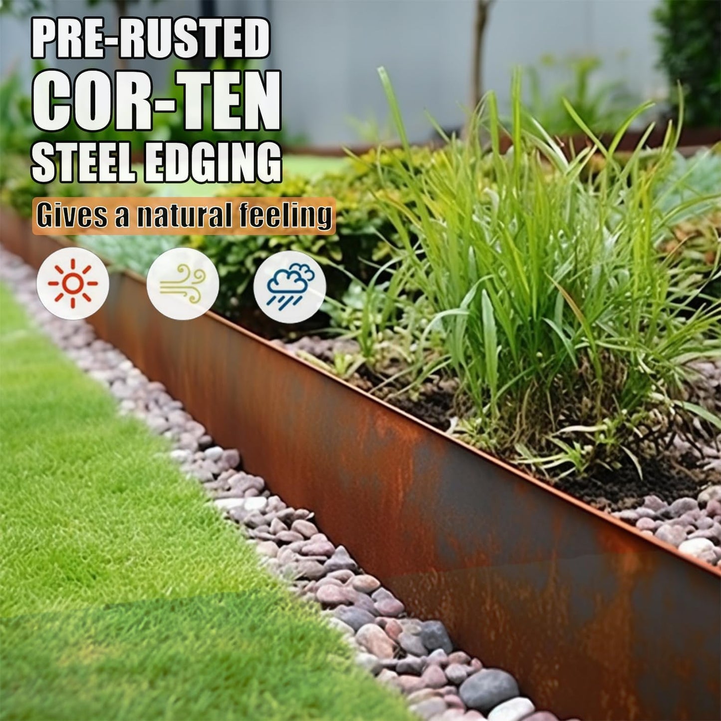 6 Pack Steel Lawn Edging, Pre-Rusted Cor-Ten Steel, 40 inch Strips, 6 inch Depth J92118
