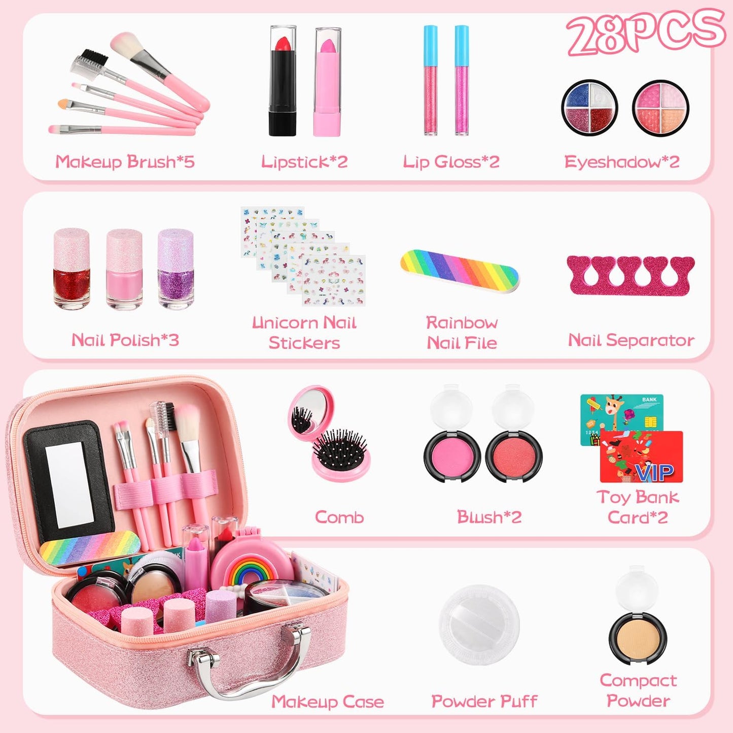 Washable Kids Makeup Kit for Girls, Non-Toxic Cosmetic Set K26633
