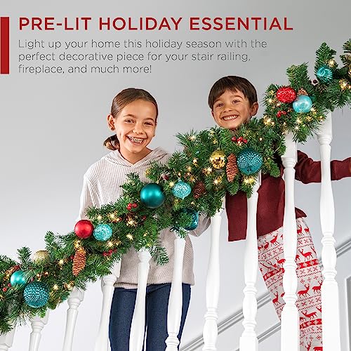 9ft Pre-Lit Christmas Garland for Stairs, Fireplace with 50 Lights W212