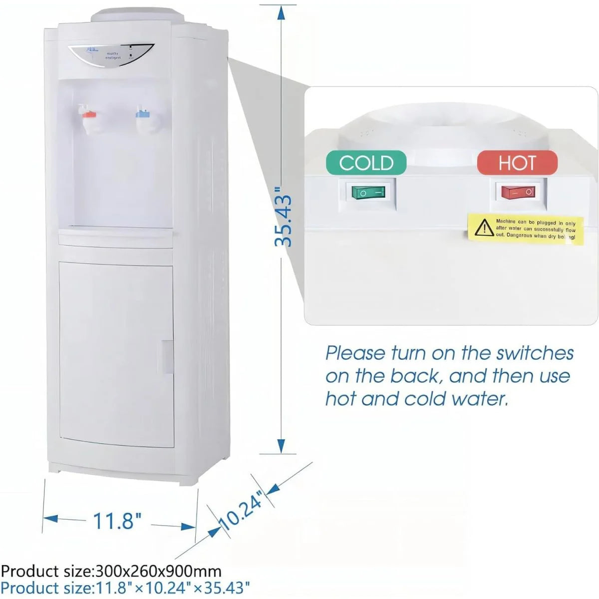 Water Cooler Dispenser for 5 Gallon Bottle, Top Loading, Hot and Cold, with Storage Cabinet C42687