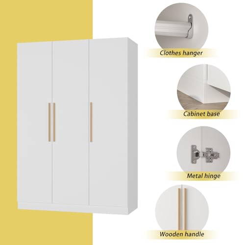 Large Armoire Wardrobe with 3 Doors and Hanging Space, White Q9874
