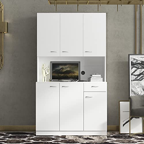 SHMAO 39" W Wardrobe Armoire Closet, Tall Freestanding Armoire Wardrobe Cabinet with Doors and Storage Shelves, Wood Closet Bedroom Clothes Organizer, Large Closet Storage Cabinet for Bedroom - White