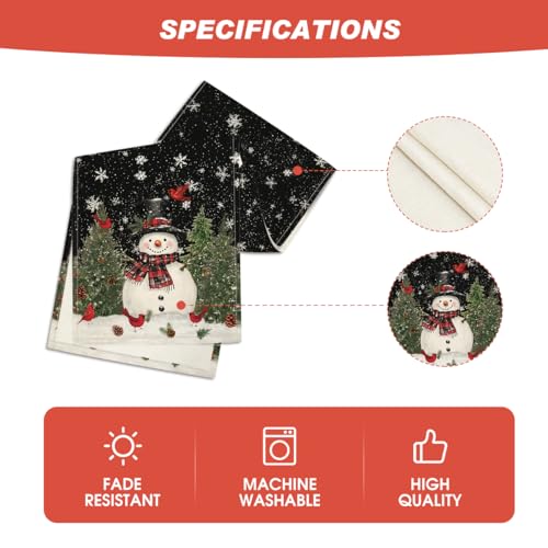 Snowman Christmas Birds Trees Table Runner, Winter Holiday Kitchen Dining Table Decoration, 13 x 72 Inch Z2031
