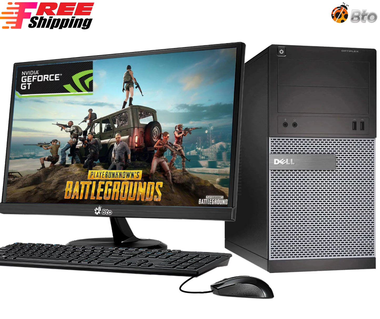 Restored Gaming Dell Desktop Tower Computer PC Intel Core i5 Processor 16GB Ram 128GB SSD, 2TB HDD 20" Monitor NVIDIA GT 1030 DDR5 Bto KB & Mouse WiFi Windows 10 (Refurbished)
