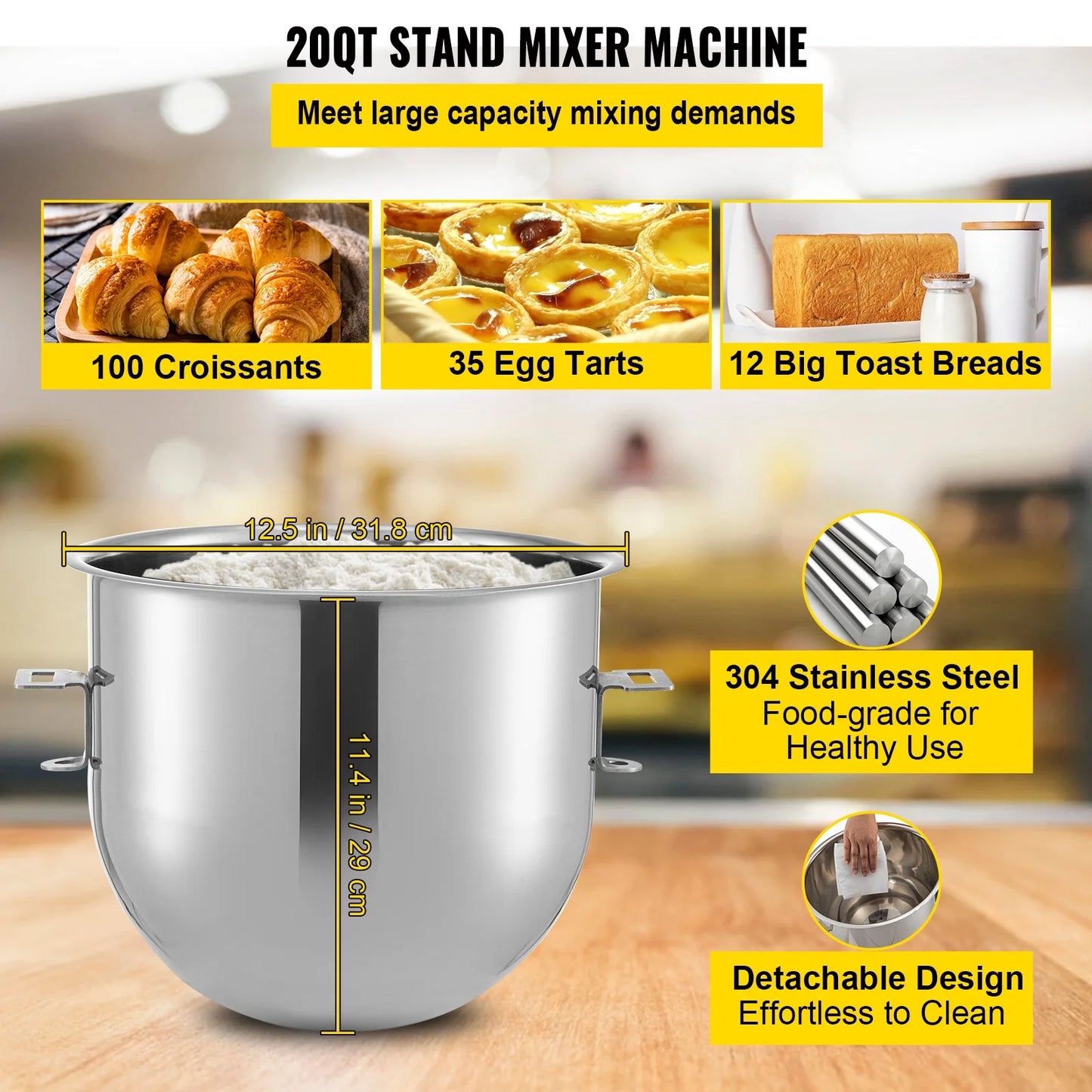 Commercial Stand Mixer, 20Qt Stainless Steel Bowl, 1100W, with Meat Grinder I5360