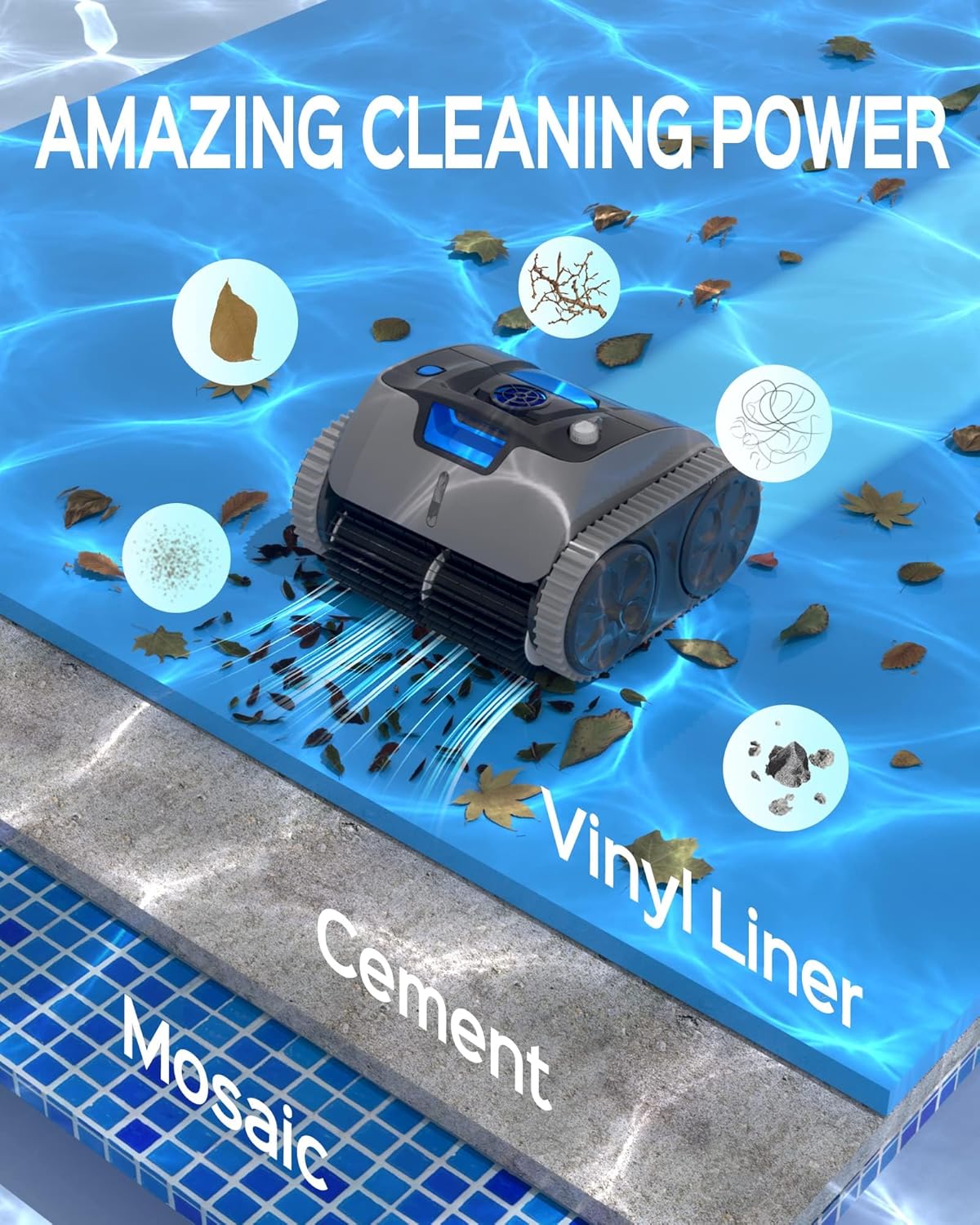 Wall Climbing Robotic Pool Cleaner with APP, Smart Navigation, 15000mAh Battery M32705