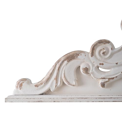 39 inch Floral Carved Wall Sculptures French Country Wall Decor, Shabby Chic White Wood Wall Art, Over the Door Decor C87538