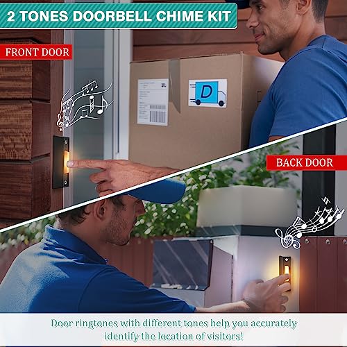 Wired Doorbell Chime Kit with 2 Lighted Push Buttons for Front and Rear Door T498