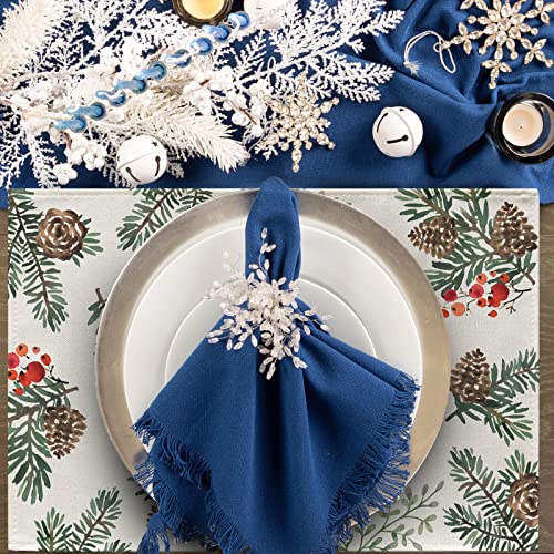 Winter Pine Cone Berry Table Runner, Watercolor Botanical Kitchen Decor, Christmas Farmhouse Dining Decoration 13 X 72 S13131