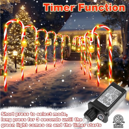 Solar Candy Cane Lights, 12-Piece Outdoor Pathway Set, 8 Modes V601