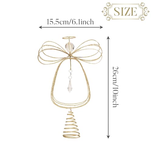 Lighted Christmas Tree Topper Angel with Timer, 10 Inch Pre-Lit Gold Metal I955