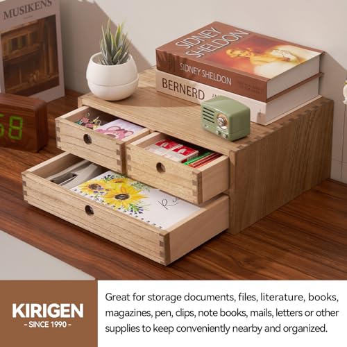 Natural Wooden Desktop Organizer with 3 Drawers D235