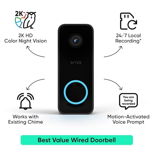 Video Doorbell v2, 2K Video, Two-Way Audio, Color Night Vision, Weatherproof, Works with Alexa & Google Assistant Y69495