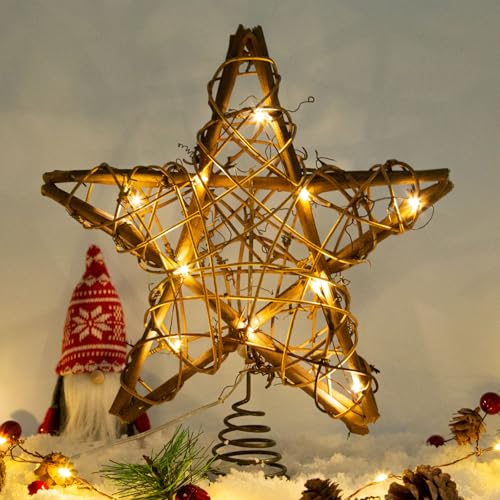 Christmas Tree Topper Star with Warm White Light, 8.7 Inch Q202