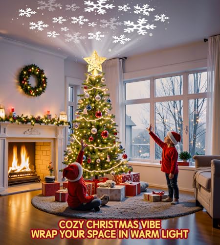 Christmas Tree Star Topper with LED Snowflake Projector, Plug In K91908