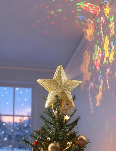 3D Lighted Christmas Star Tree Topper with Rotating Projector K155491