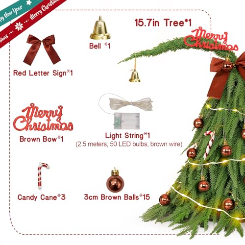 Mini Christmas Tree with 50 LED Lights 24 Inch Tabletop Prelit Artificial Tree J785647