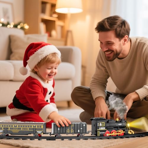 Electric Train Set for Kids with Smoke, Light and Sound, DIY Track Building Toy V61635