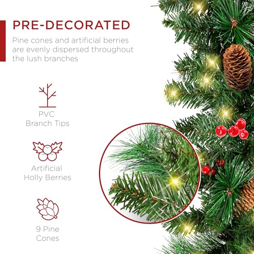 9ft Pre-Lit Christmas Garland for Stairs, Fireplace with 50 Lights W212