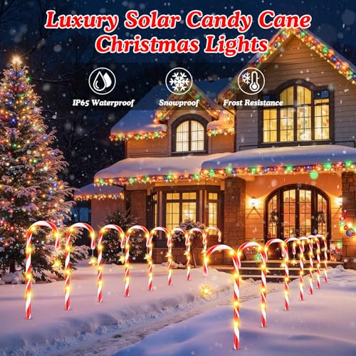 Solar Christmas Candy Cane Lights 24-Pack, Waterproof Outdoor Pathway Decor with 10 Modes Z926129