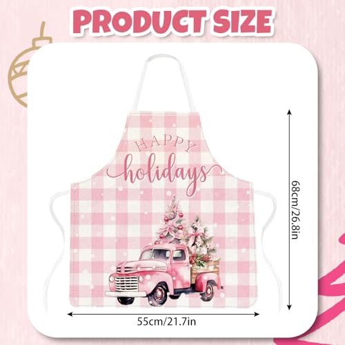 Christmas Aprons Pink Xmas Tree Santa Deer Buffalo Plaid Adjustable Kitchen Cooking B960408