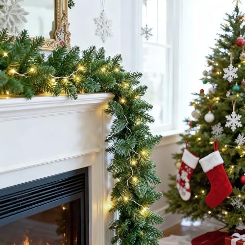 Christmas garland with lights, 9ft, battery operated with timer B505