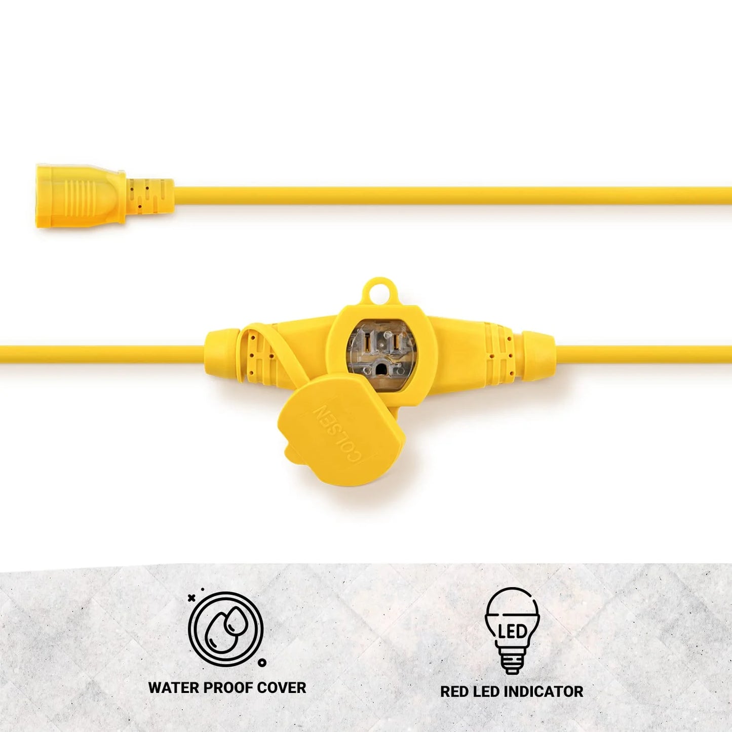 50FT Yellow Power Extension Cord 3 Prong Outlet with LED Indicator X79123