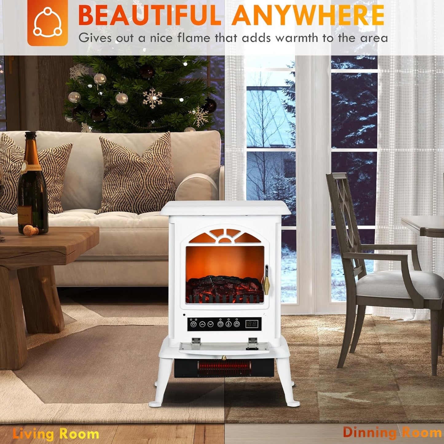 Electric Infrared Fireplace Stove, Freestanding Heater with Realistic Log Flame X640187
