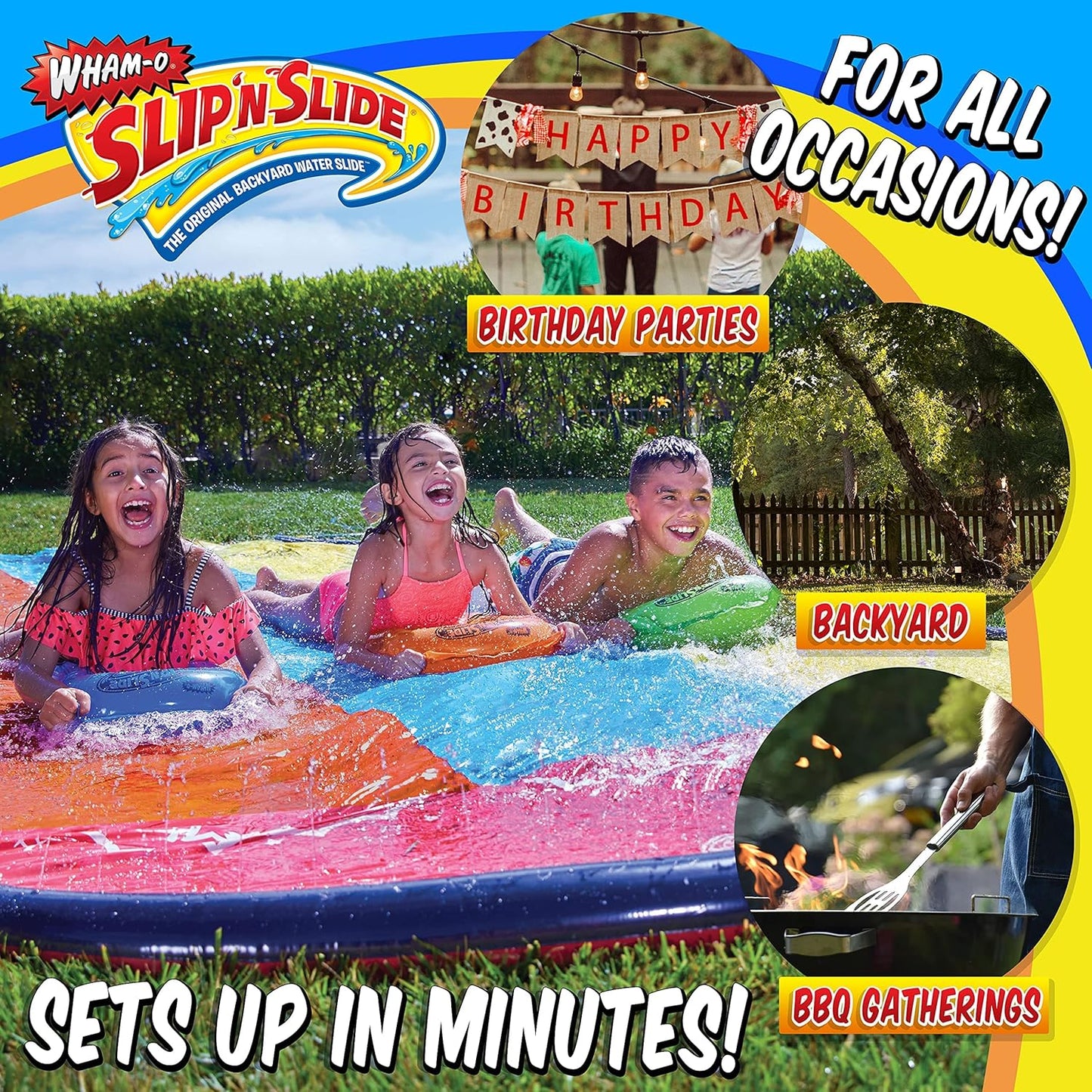 Triple Slip and Slide with 3 Bodyboards Lawn Water Slide Outdoor Water Toys for Kids F56890