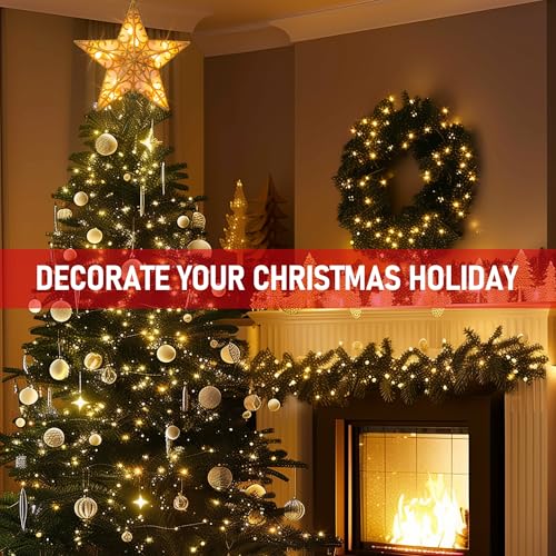 Glitter Christmas Tree Topper with Lights, Gold H661953