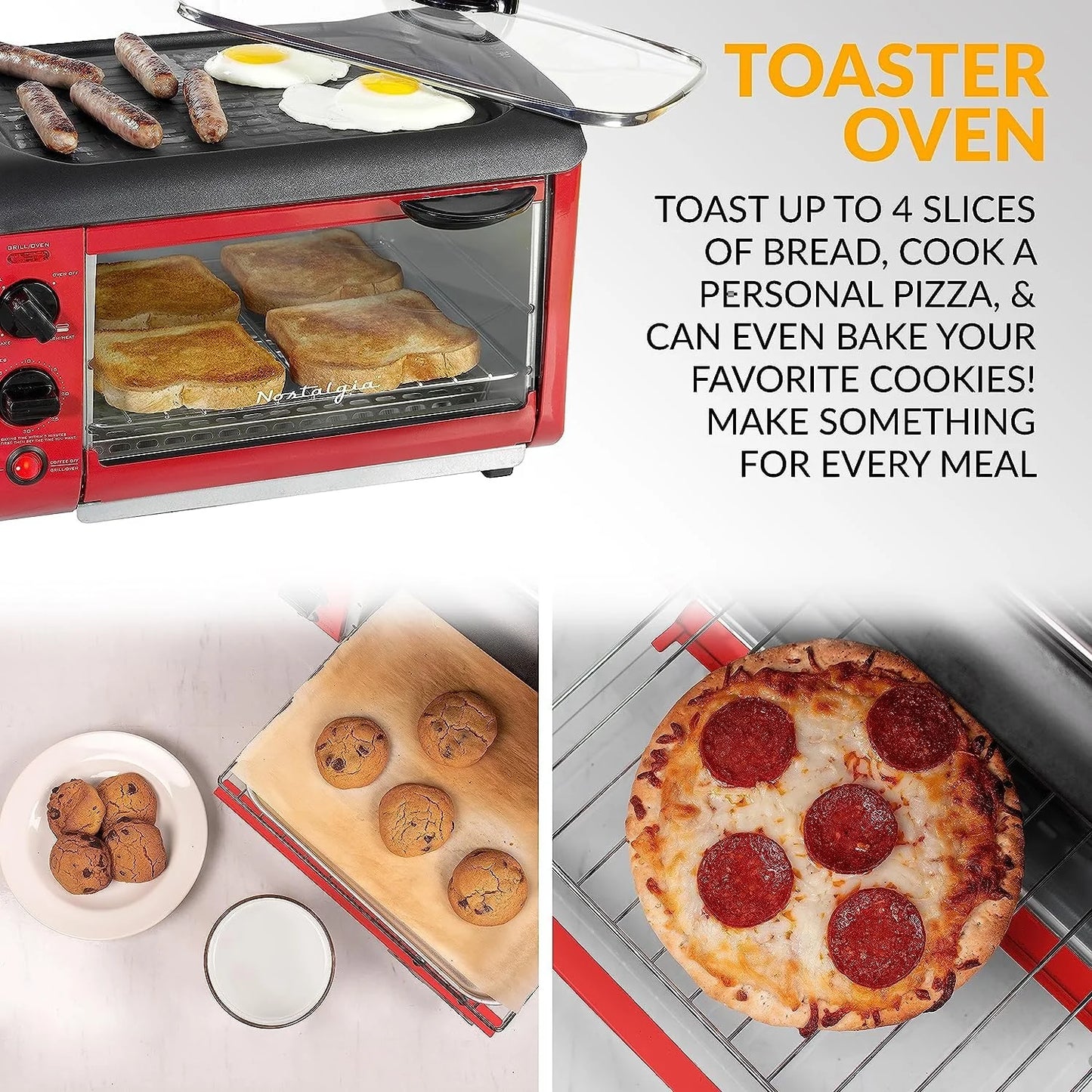 3-in-1 Breakfast Station with Coffee Maker, Griddle, and Toaster Oven E4707