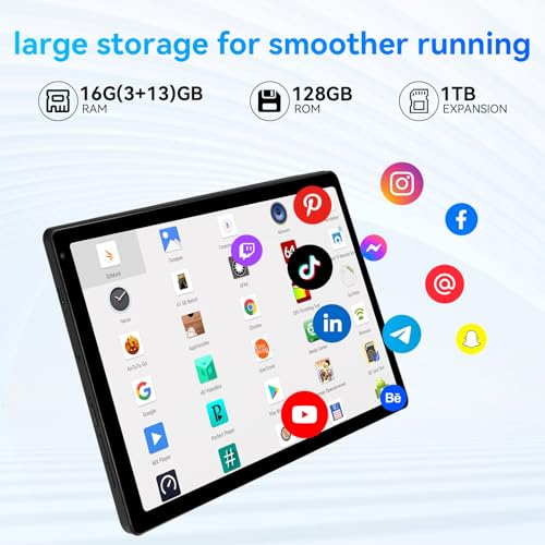 10.36 inch Android 14 Tablet, 16GB RAM 128GB ROM, 8-Core HD Display, Dual Camera, Black W914