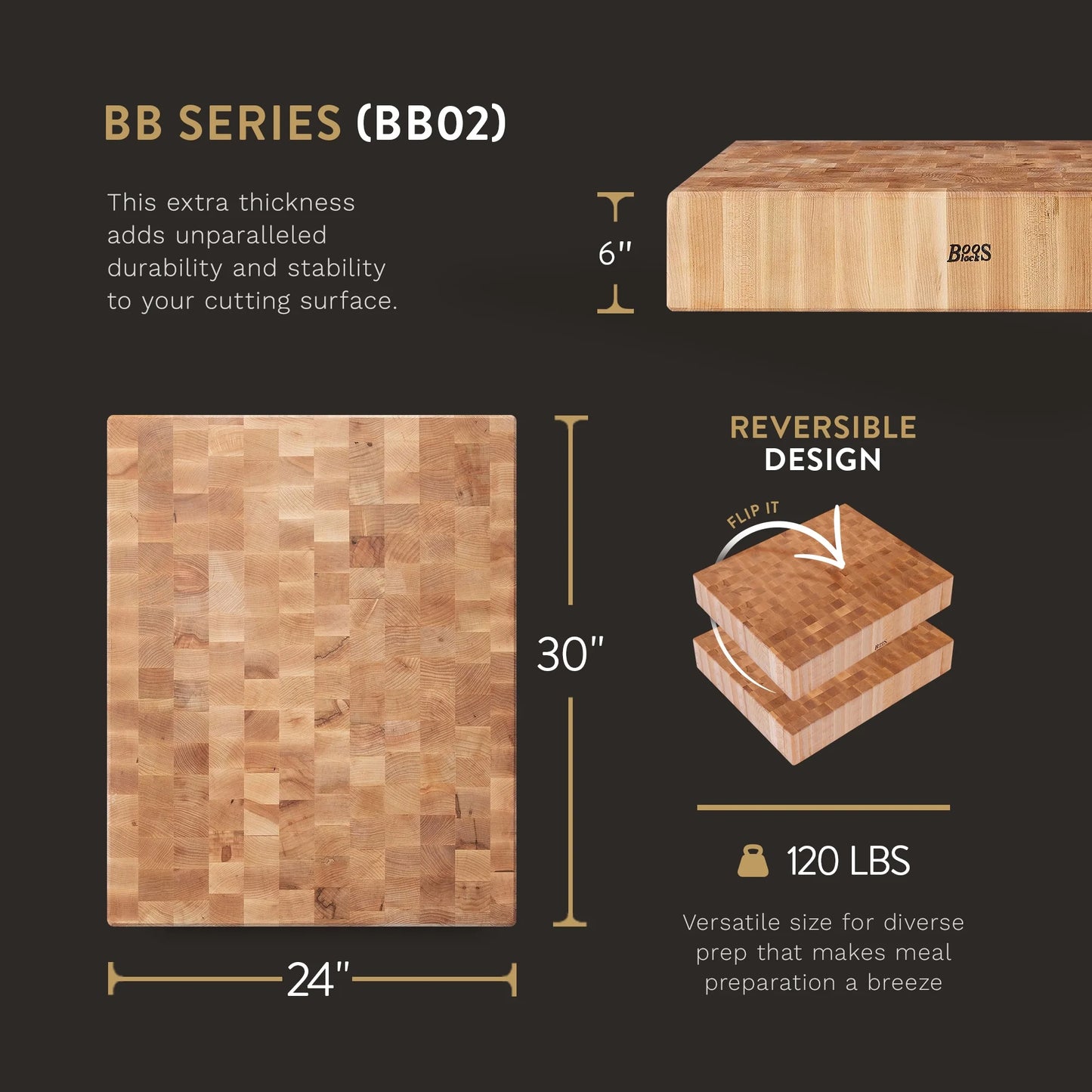 Maple Wood Cutting Board for Kitchen, 30 x 24 inches H590