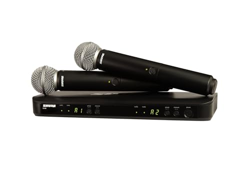Shure BLX288/SM58 UHF Wireless Microphone System - Perfect for Church, Karaoke, Vocals - 14-Hour Battery Life, 300 ft Range | Includes (2) SM58 Handheld Vocal Mics, Dual Channel Receiver | H11 Band