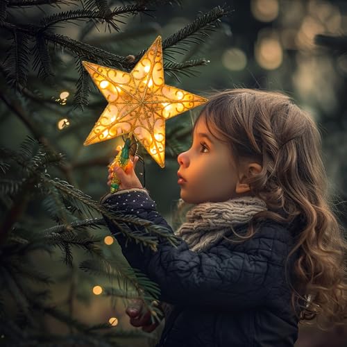 Glitter Christmas Tree Topper with Lights, Gold H661953
