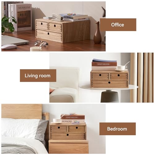 Natural Wooden Desktop Organizer with 3 Drawers D235