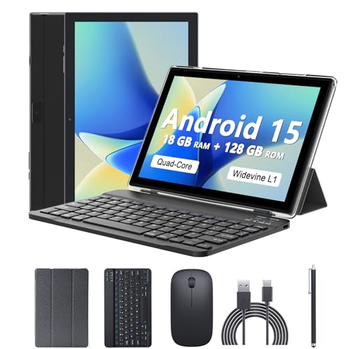 Tablet 10 Inch, 18GB RAM 128GB ROM, 2 in 1 with Keyboard Mouse Stylus K7381